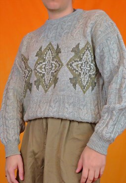 Vintage Chunky Cable Knitted Abstract Pattern Sweater 90s