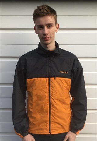 MENS MARMOT JACKET ORANGE BLACK ZIPPER WINDBREAKER COAT