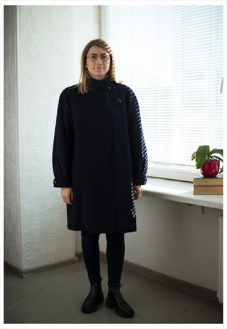 VINTAGE 70'S NAVY BLUE WOOL WINTER COAT