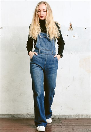 VINTAGE 90S BLUE DENIM FLARED DUNGAREES