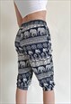 VINTAGE 90S RELAXED ELEPHANT PRINT MIDI SHORTS IN BLUE S 