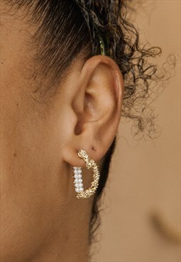Texture Gold Heart Pearl Hoop Earrings