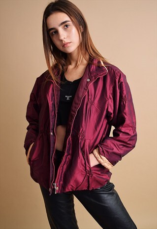 90'S RETRO RED GRUNGE PUFFY BURGUNDY JACKET