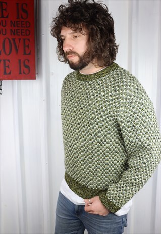 VINTAGE 90'S COSY THICK KNITTED PATTERNED JUMPER OVERSIZED