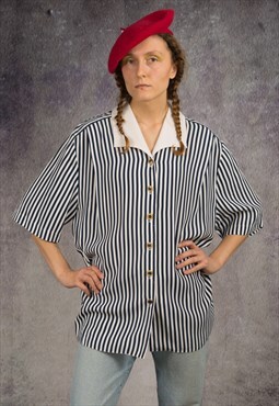 70s collared blouse in sailor style, blue and white strips