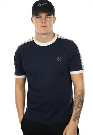 VINTAGE FRED PERRY TAPE ARM T SHIRT BLUE