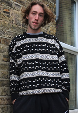 VINTAGE / 80'S / BLACK PATTERNED JUMPER