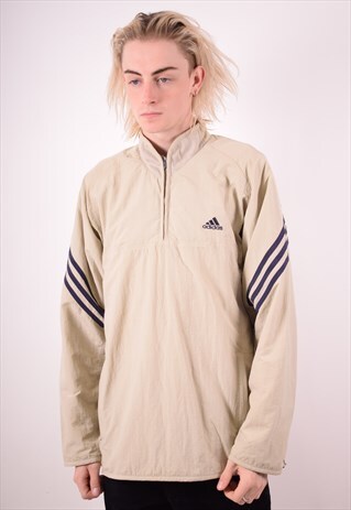 ADIDAS MENS VINTAGE PULLOVER TRACKSUIT TOP LARGE GREY 90S