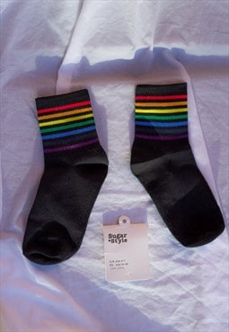 Black Thin Rainbow Stripe Socks