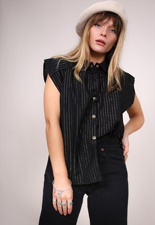 VINTAGE 80S GOLD STRIPE BLOUSE