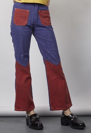 VINTAGE 90'S COLOUR BLOCK FLARED JEANS