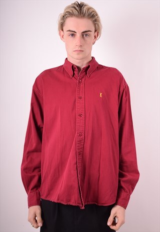 YVES SAINT LAURENT MENS VINTAGE SHIRT LARGE MAROON 90S