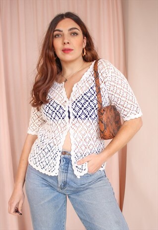 VINTAGE 90S CROCHET TOP IN WHITE