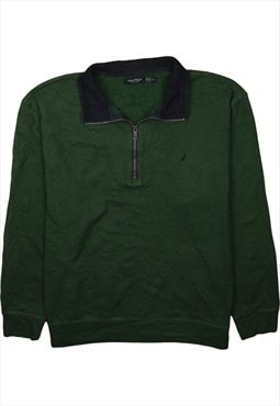 Vintage 90's Nautica Sweatshirt Lightweight Quater Zip Green