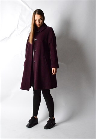 VINTAGE 80S BURGUNDY WOOL CASHMERE BLEND COAT