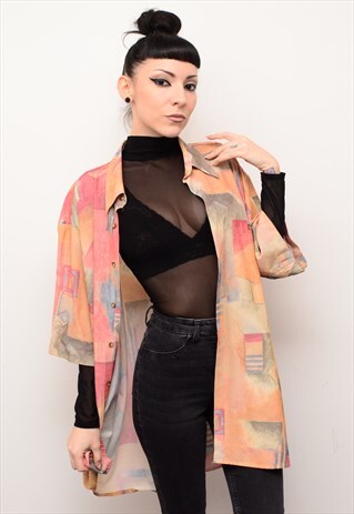 VINTAGE 90'S DREAMY PASTEL GRUNGE PATTERNED OVERSIZED SHIRT