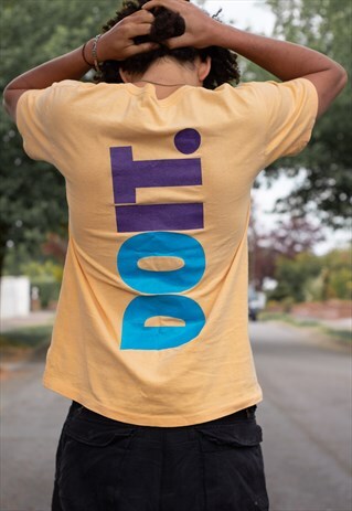 VINTAGE 80S NIKE JUST DO IT T SHIRT IN YELLOW, BLUE & PURPLE