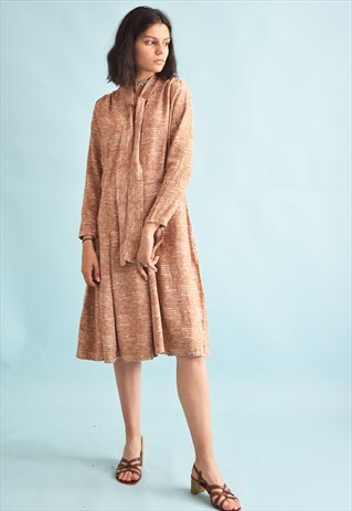 VINTAGE 70'S RETRO ABSTRACT DOTTED ELEGANT MIDI DRESS