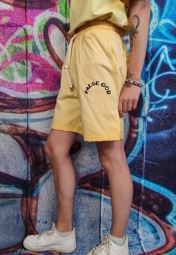 Grunge graffiti shorts gradient god pants in tie-dye yellow