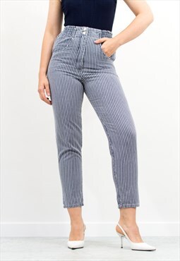 Vintage 90s striped jeans in blue white shigh waisted