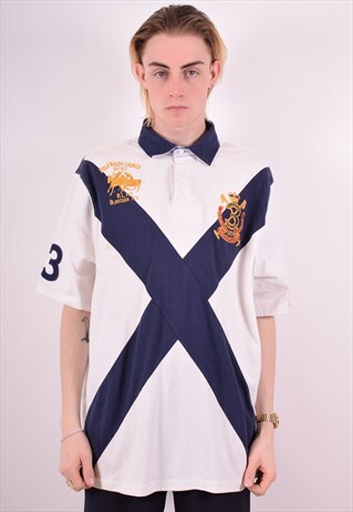 POLO RALPH LAUREN MENS VINTAGE RUGBY POLO SHIRT XL WHITE 90S