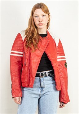 Vintage 80's Women Biker Racing Jacket in Red
