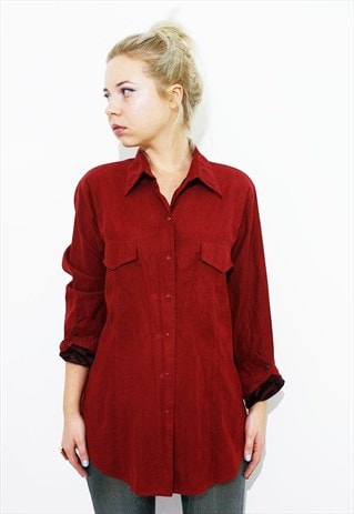 VINTAGE VELVET VELOUR PEACHSKIN BURGUNDY SHIRT