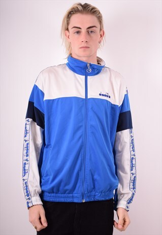 DIADORA MENS VINTAGE TRACKSUIT TOP JACKET LARGE BLUE 90S