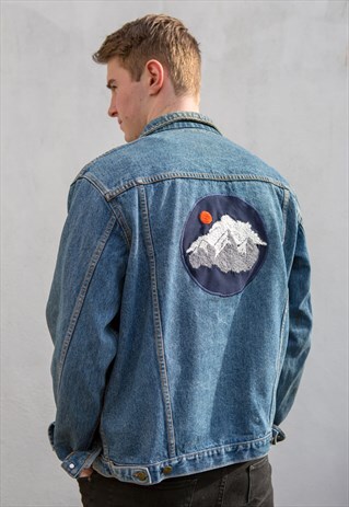 CUSTOMISED RED SKY AT NIGHT EMBROIDERED VINTAGE DENIM JACKET