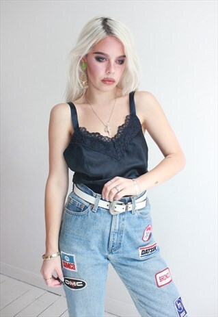 VINTAGE 80S DARK NAVY BLUE SLIP TOP CAMI
