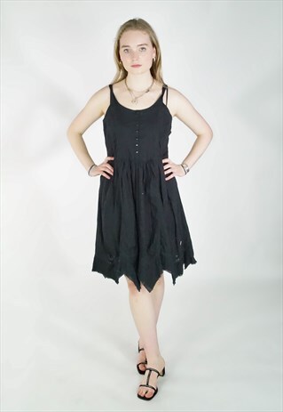 VINTAGE BLACK WITCH BOHO GYPSY PEASANT DRESS