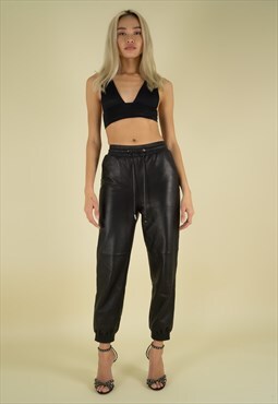Leather joggers in Black