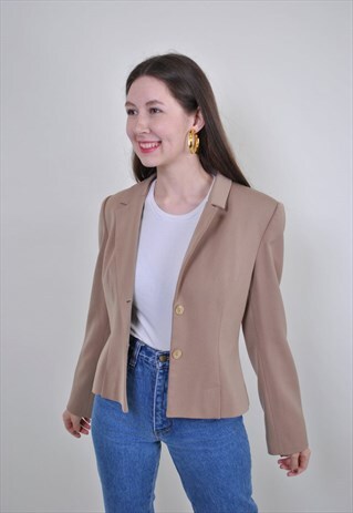 VINTAGE BEIGE PARTY BLAZER, 90S WOMENS SUIT JACKET, SIZE M