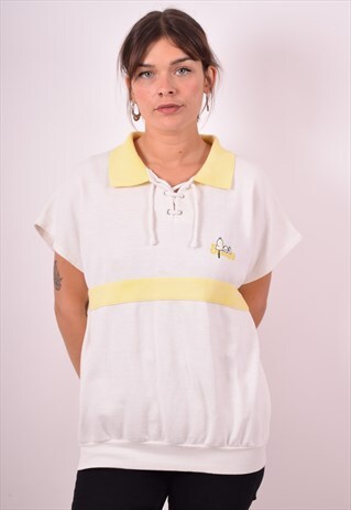 WOMENS VINTAGE SLEEVELESS SWEATSHIRT JUMPER XL WHITE 90S