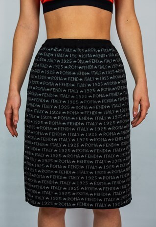 FENDI WOOL SKIRT ROMA SPELLOUT MONOCHROME TEXT