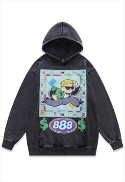 Money print hoodie vintage wash pullover Monopoly jumper