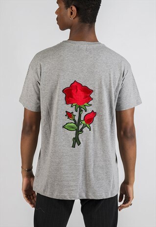 T-SHIRT GRIS - ROSES PATCH