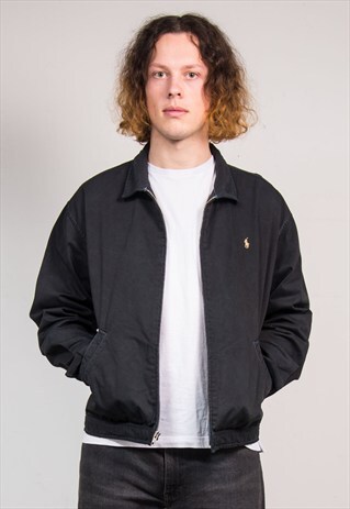VINTAGE 90'S RALPH LAUREN BLACK BOMBER HARRINGTON JACKET