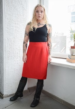 Vintage Midi Wool Skirt In Red