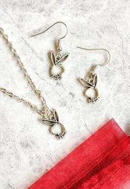 Mini Playboy Bunny Y2K Inspired Necklace and Earring Set
