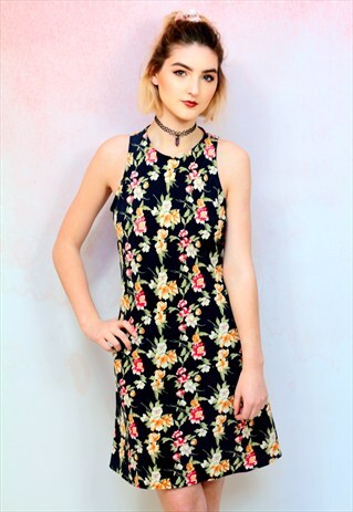 1990S VINTAGE FLORAL SHIFT MINI DRESS