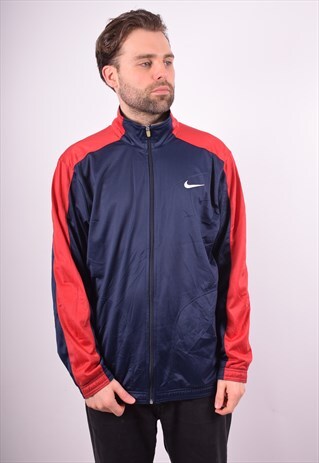 NIKE MENS VINTAGE TRACKSUIT TOP JACKET LARGE NAVY BLUE 90S