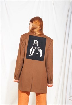 Vintage Blazer Coat 90s Reworked Feminist Graphic Jacket 
