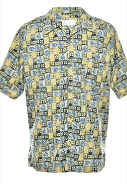 Bill Blass Multi-Colour Leaf Print Hawaiian Shirt - L