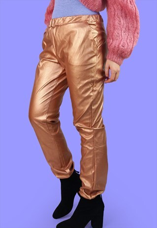 VINTAGE 90'S FAUX LEATHER METALLIC SHINY COPPER PANTS