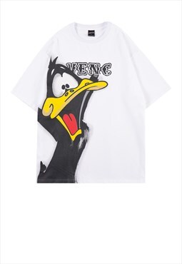 Duck print t-shirt Y2K tee skater retro top in white
