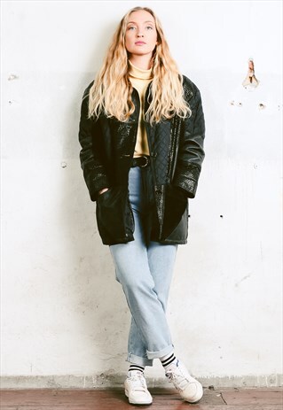 VINTAGE 80S 90S BLACK PATCHWORK JACKET