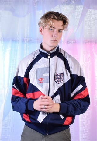 VINTAGE UMBRO NAVY, RED AND WHITE ENGLAND TRACK JACKET