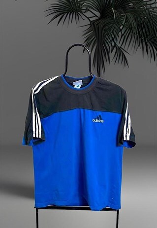 VINTAGE ADIDAS EMBROIDERED T-SHIRT IN BLUE & BLACK SIZE S 