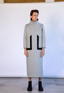 Grey Neoprene Turtleneck Jumper Dress